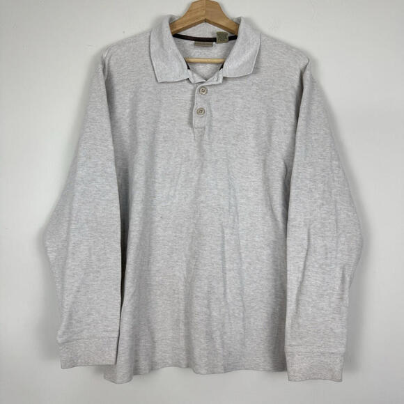 L.L Bean Long Sleeve Rugby Shirt Men Sz L-Tall Waffle Thermal Classic Fit Beige - Picture 2 of 11